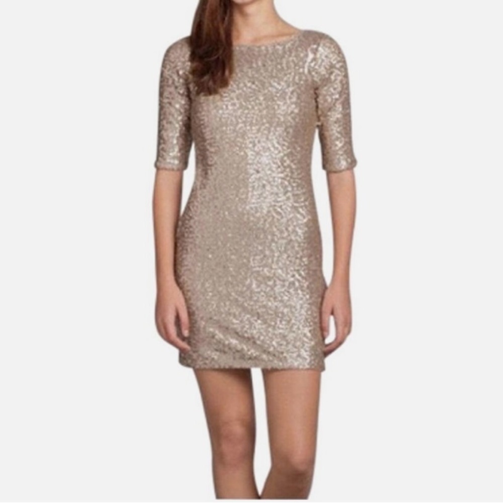 Nwt Abercrombie & Fitch Gold Sequin Cocktail Party Dress, Half Sleeves, Small